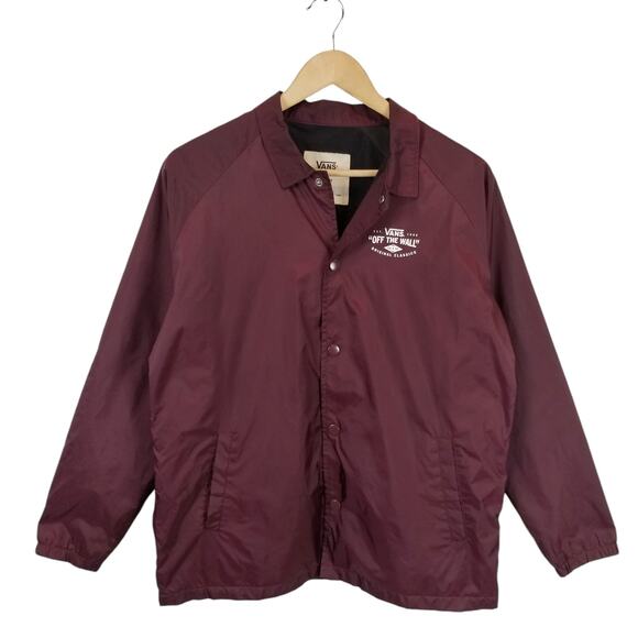 Vans Off The Wall Unisex Kids Youth Burgundy Snap Front Windbreaker Size XL